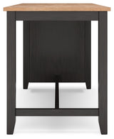 Gesthaven natural wood and brown counter height dining table with two barstools front view