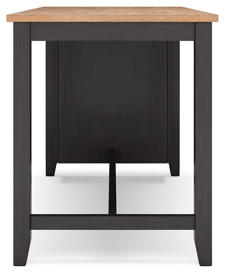 Gesthaven natural wood and brown counter height dining table with two barstools front view