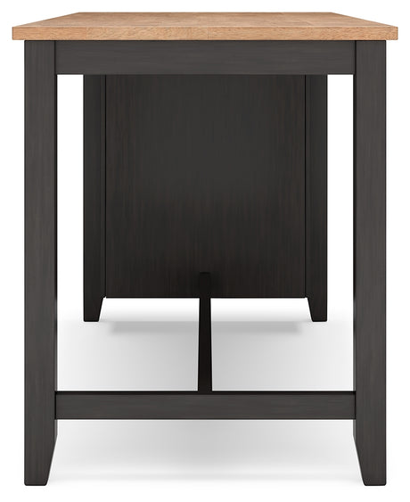 Gesthaven natural wood and brown counter height dining table with two barstools front view