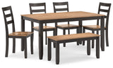 Four ladderback dining chairs with contoured seats in natural and brown finish
