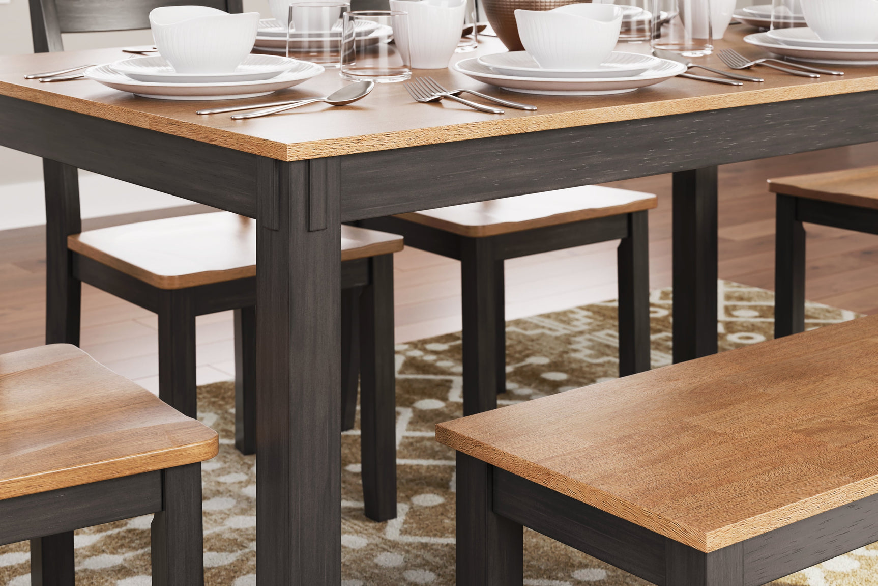 Close-up of table and chair through tenon details