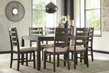 Side angle of Rokane dining set with chairs and table