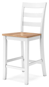 Gesthaven natural wood and white counter height dining table with two barstools, front view
