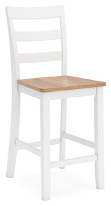Four barstools aligned with natural wood and white finish