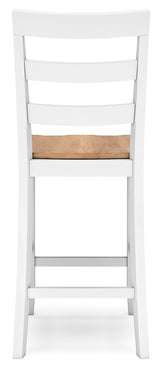 Gesthaven natural wood and white counter height dining table with two barstools, front view