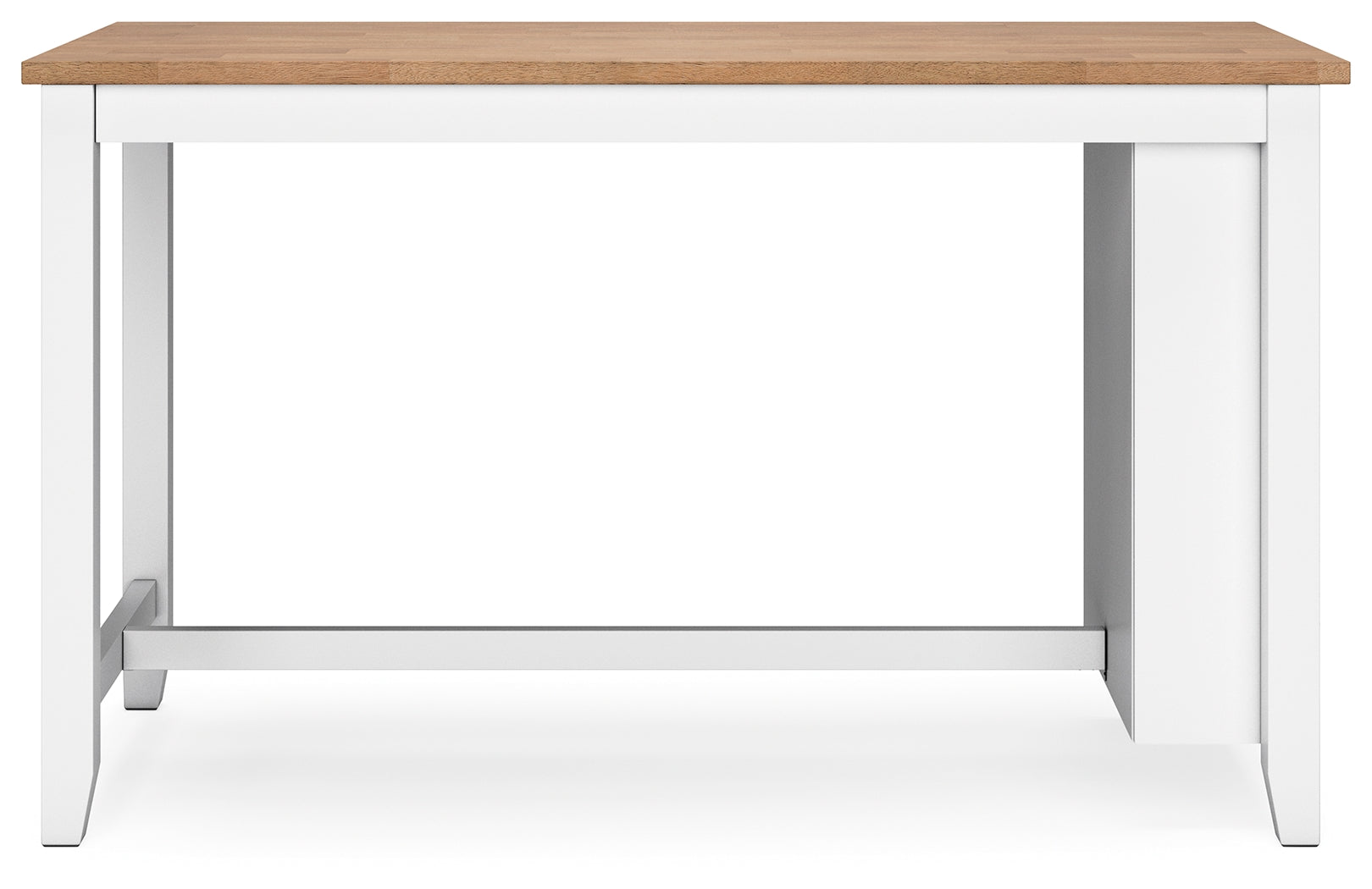 Gesthaven natural wood and white counter height dining table with two barstools, front view