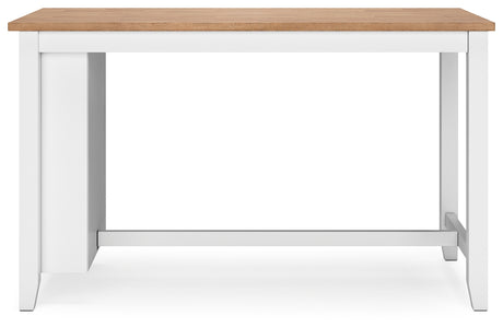 Gesthaven natural wood and white counter height dining table with two barstools, front view