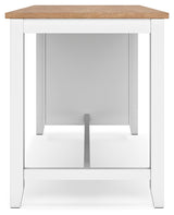 Gesthaven natural wood and white counter height dining table with two barstools, front view