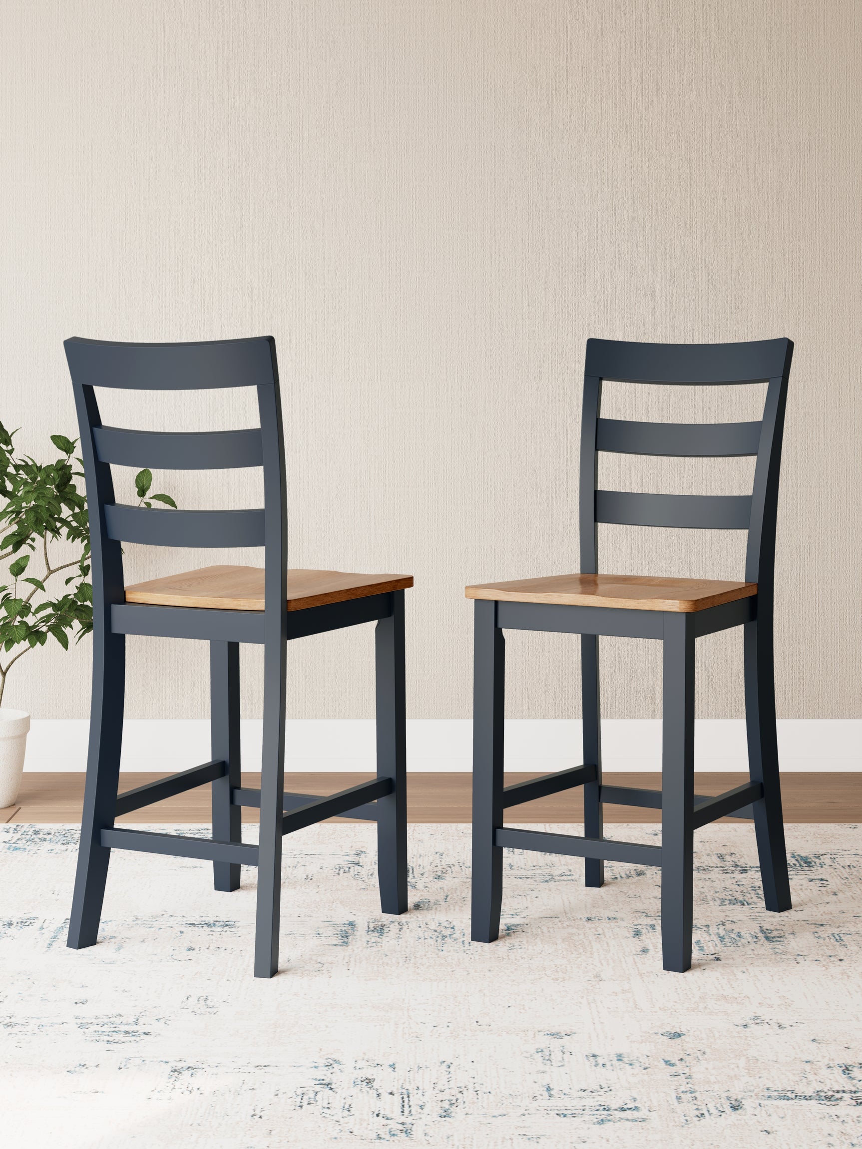 Gesthaven Natural and Blue counter height dining table with two barstools