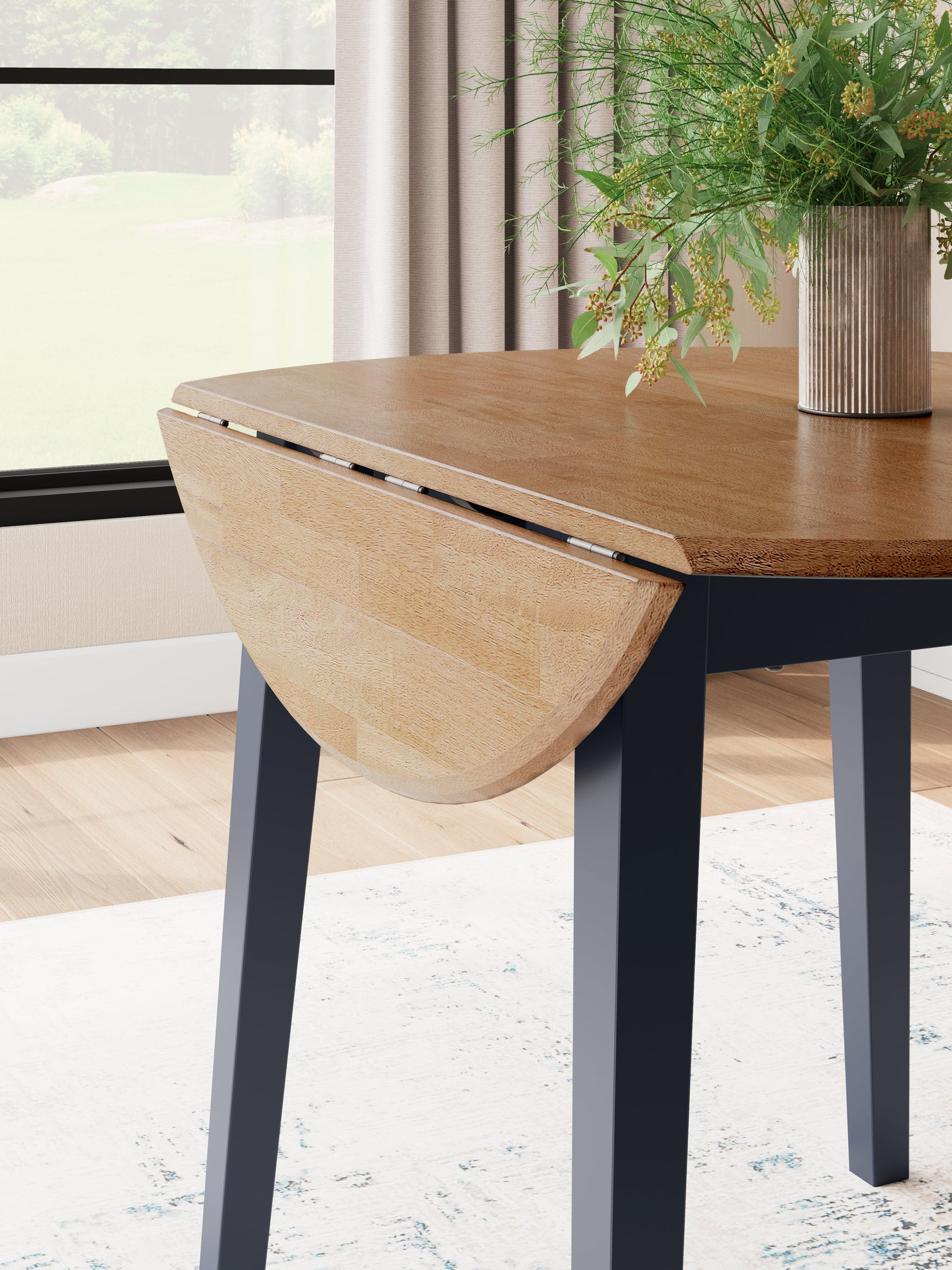 Gesthaven Natural Blue Dining Drop Leaf Table detailed wood finish close-up