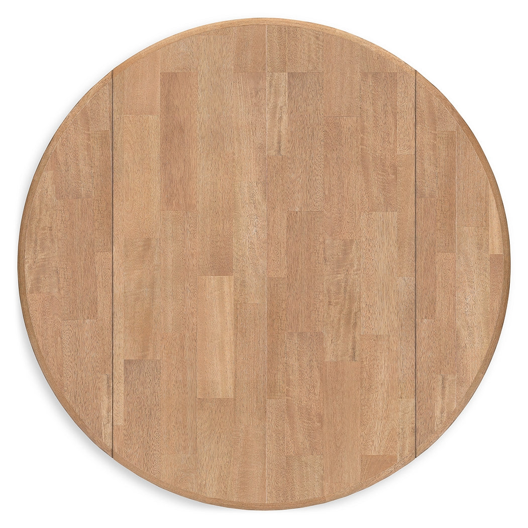 Gesthaven Natural Blue Dining Drop Leaf Table top view showing butcher block finish