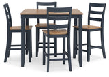 Front view of Gesthaven blue and natural wood counter height dining set