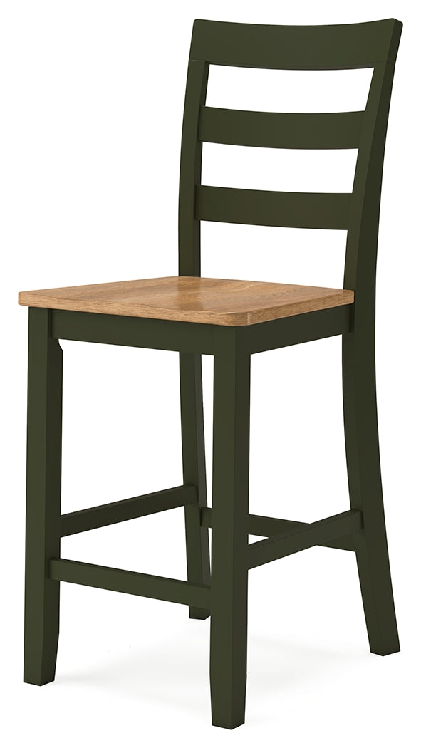 Front view of Gesthaven green and natural wood barstool