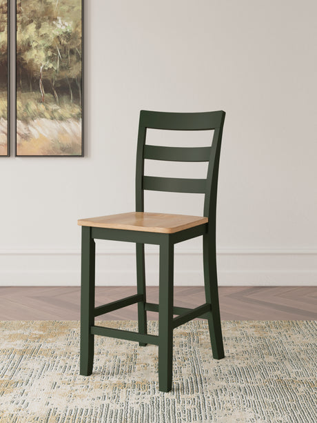 Gesthaven Natural Wood and Green Counter Height Dining Table with 2 Barstools