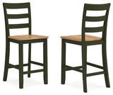 Gesthaven Natural Wood and Green Counter Height Dining Table with 2 Barstools