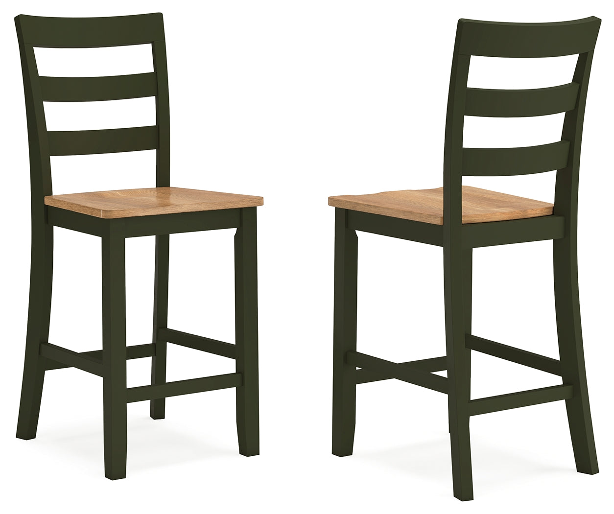 Close-up angle showing green finish on wood counter height table
