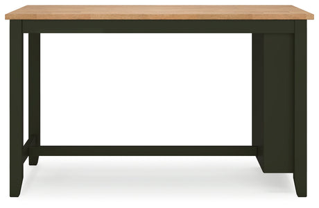 Gesthaven table back side view with three storage shelves