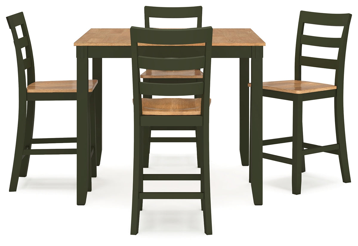 Gesthaven set side angle showing table and barstools