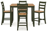 Gesthaven set side angle showing table and barstools