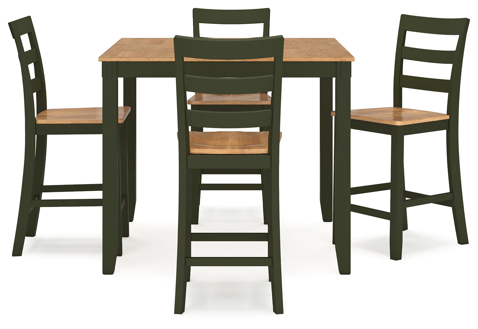 Gesthaven set side angle showing table and barstools
