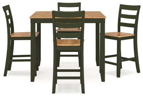 Gesthaven set side angle showing table and barstools