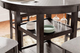 Close-up of the cherry finish and textured upholstery on barstool seat and back