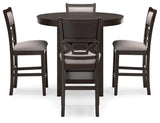 Four upholstered barstools with light beige fabric and fretwork backrest