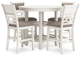 Angled view of Erinberg antique white round counter height dining table