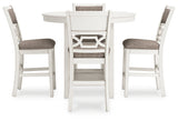 Head-on view of Erinberg upholstered barstools with gray textured fabric
