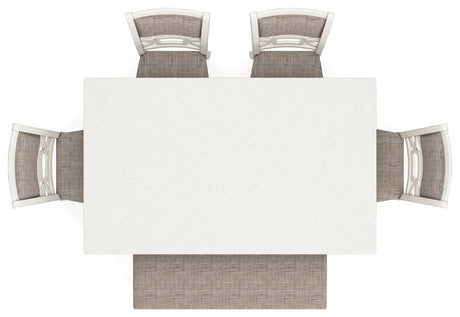 Top view of rectangular Erinberg antique white dining table