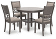 Wrenning gray dining table angled view showing textured veneer top and tapered legs