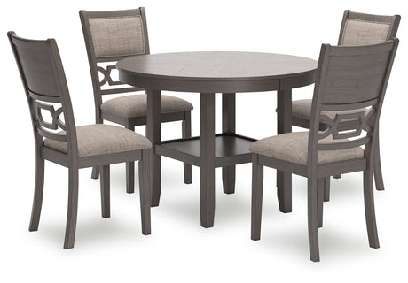 Wrenning gray dining table angled view showing textured veneer top and tapered legs