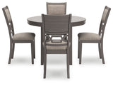 Wrenning gray dining table with four upholstered chairs head-on view