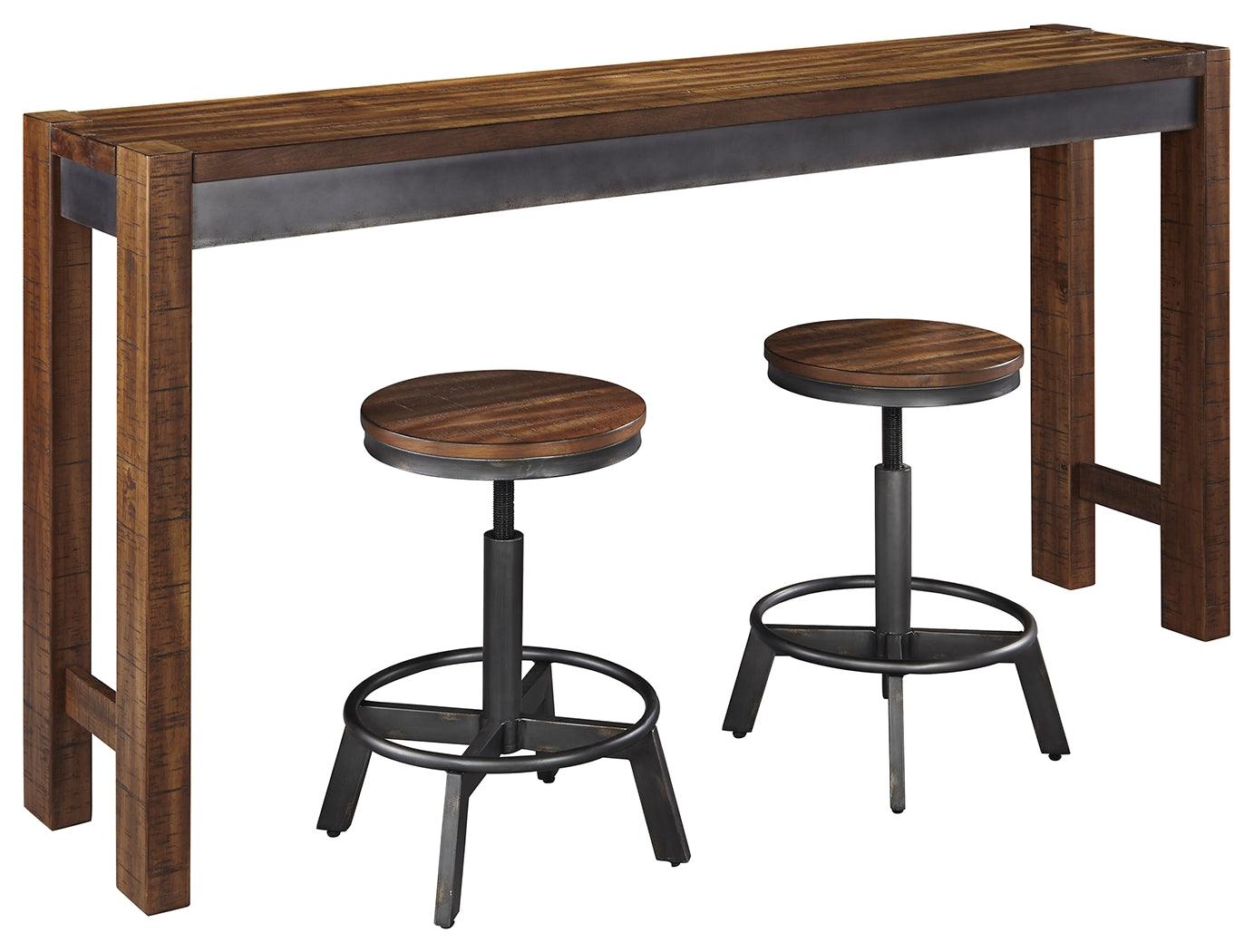 Close-up of Torjin table brown and gray finish