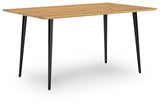 Gretlynn dining table angled side view showing matte black legs