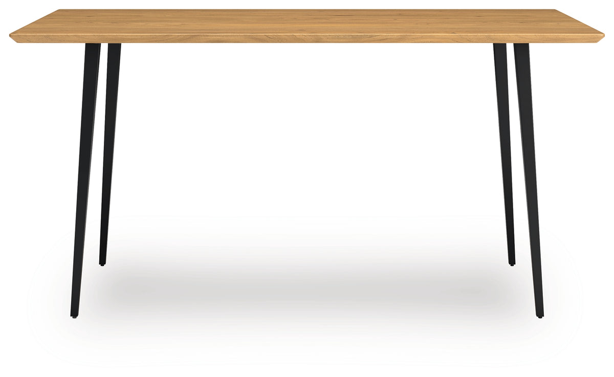 Head-on view of Gretlynn dining table showing rectangular design