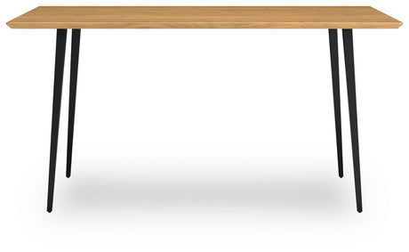 Head-on view of Gretlynn dining table showing rectangular design