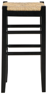 Head-on view of Mirimyn Black Bar Height Stool showing seat and footrest