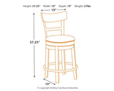 Pinnadel Counter Height Bar Stool dimensions diagram