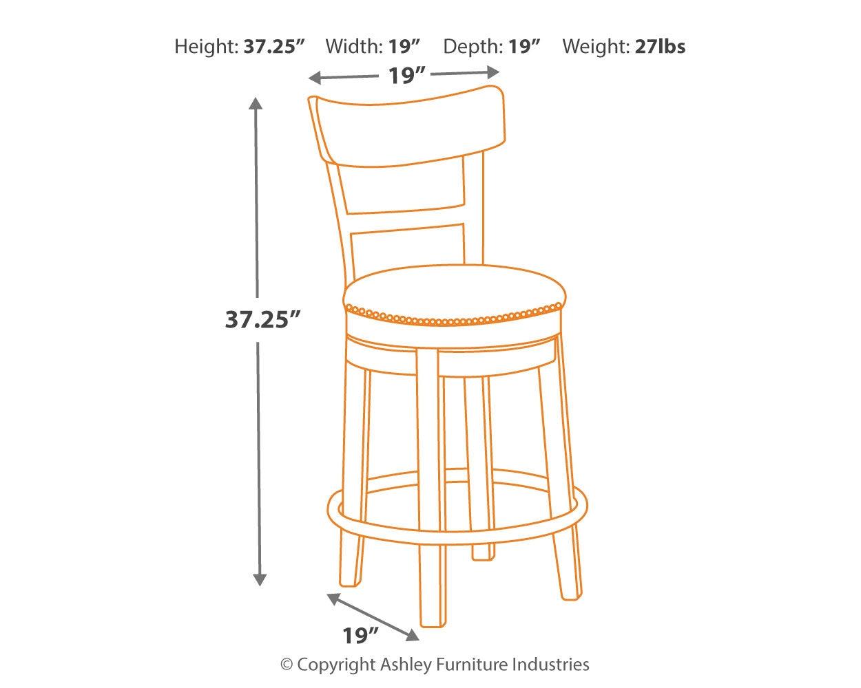 Pinnadel Counter Height Bar Stool dimensions diagram