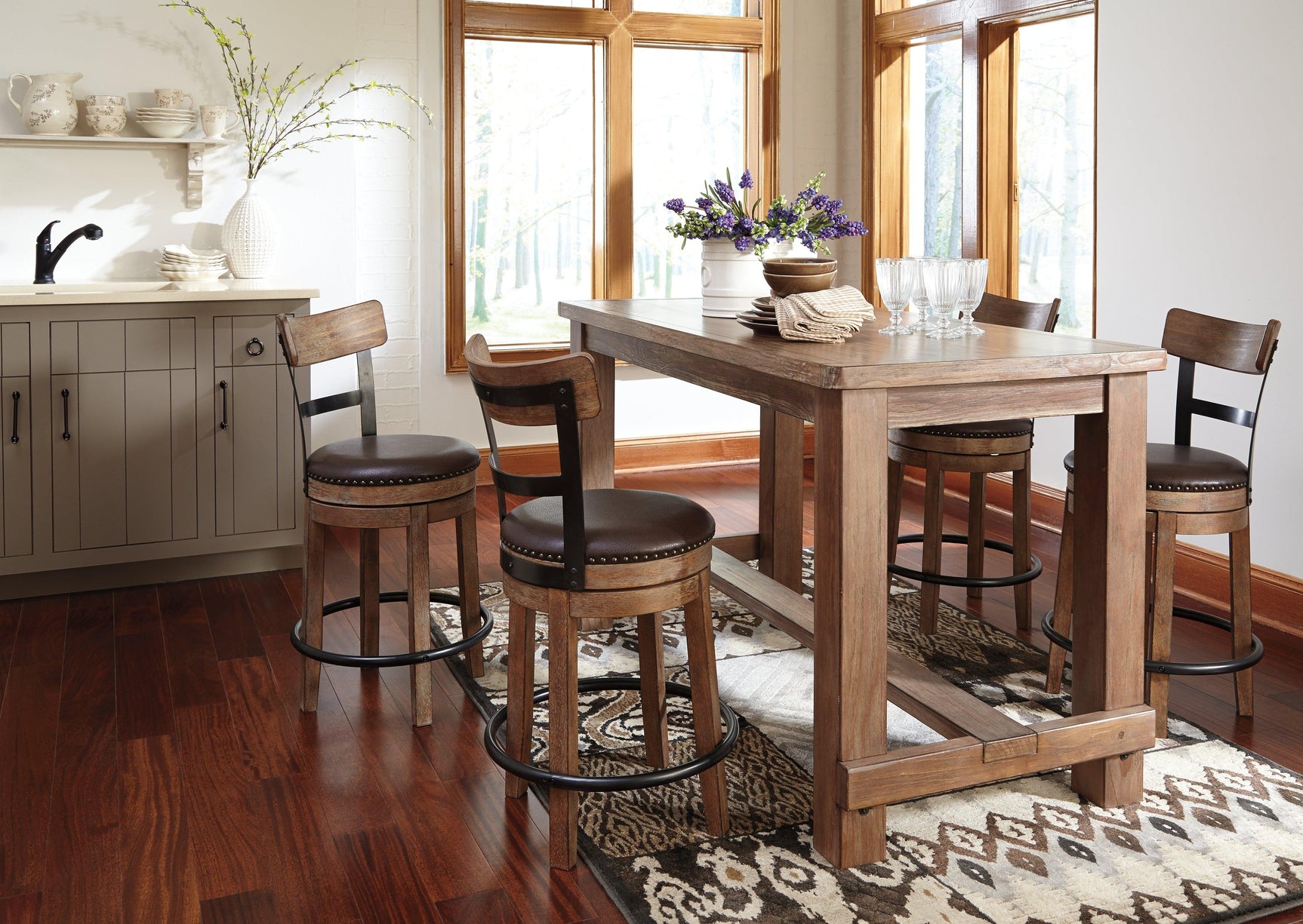 Pinnadel Light Brown Counter Height Bar Stool side view showing swivel seat