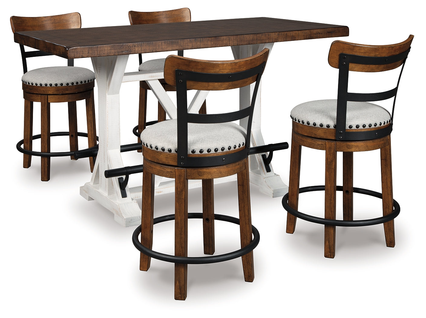 Close-up of Valebeck distressed tabletop and vintage white base