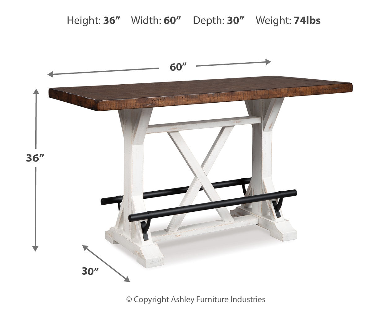 Top view of Valebeck two-tone dining table