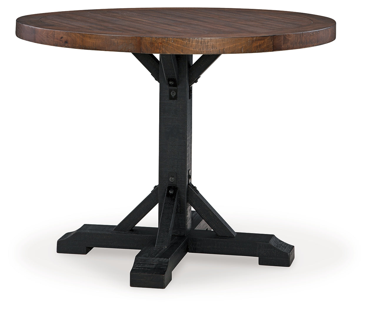 Valebeck counter height dining table full view with rustic brown top