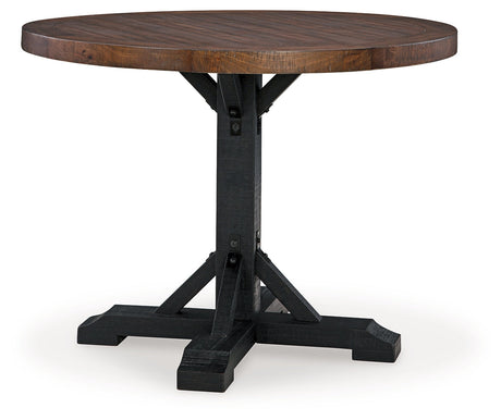Valebeck counter height dining table full view with rustic brown top
