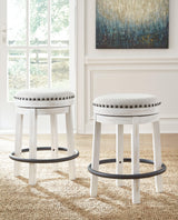 Valebeck Stool side view showing nailhead trim