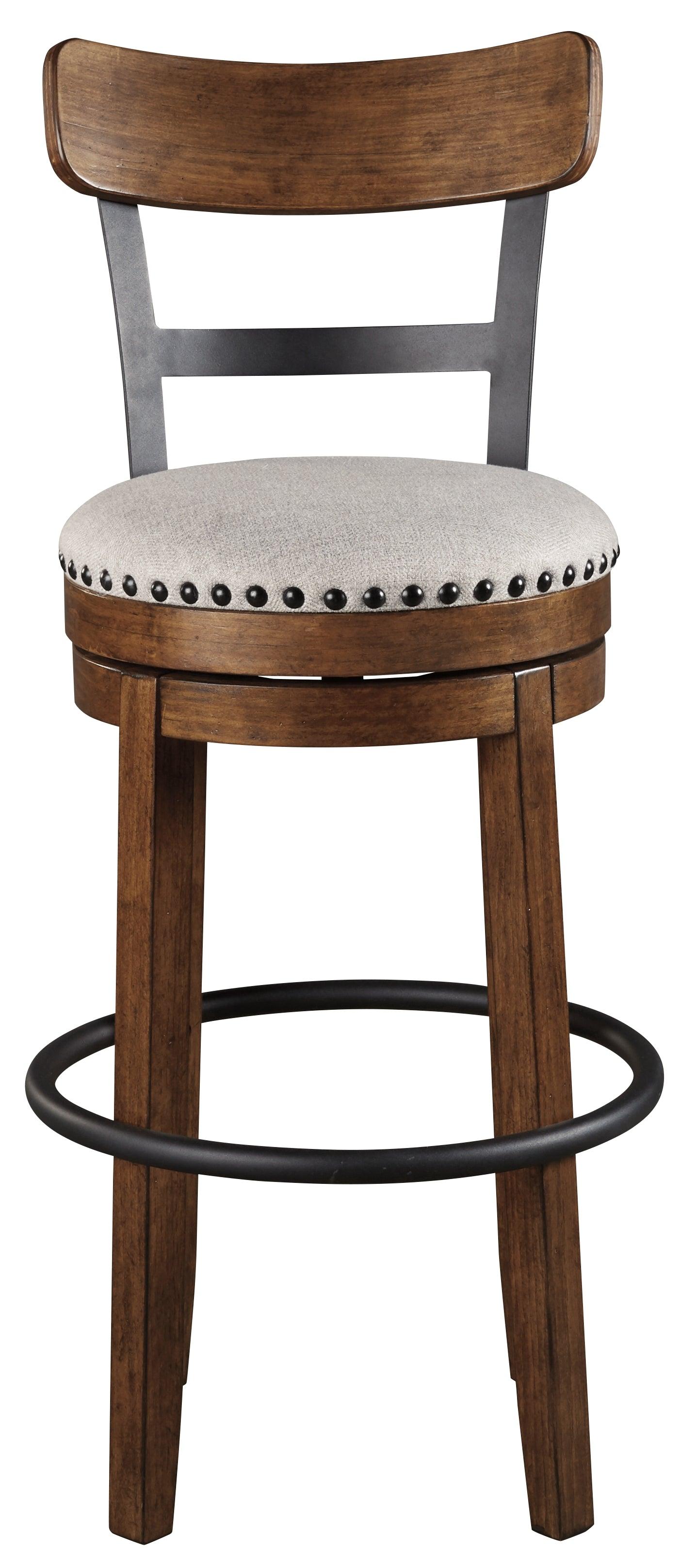 Valebeck brown bar height swivel bar stool seat detail