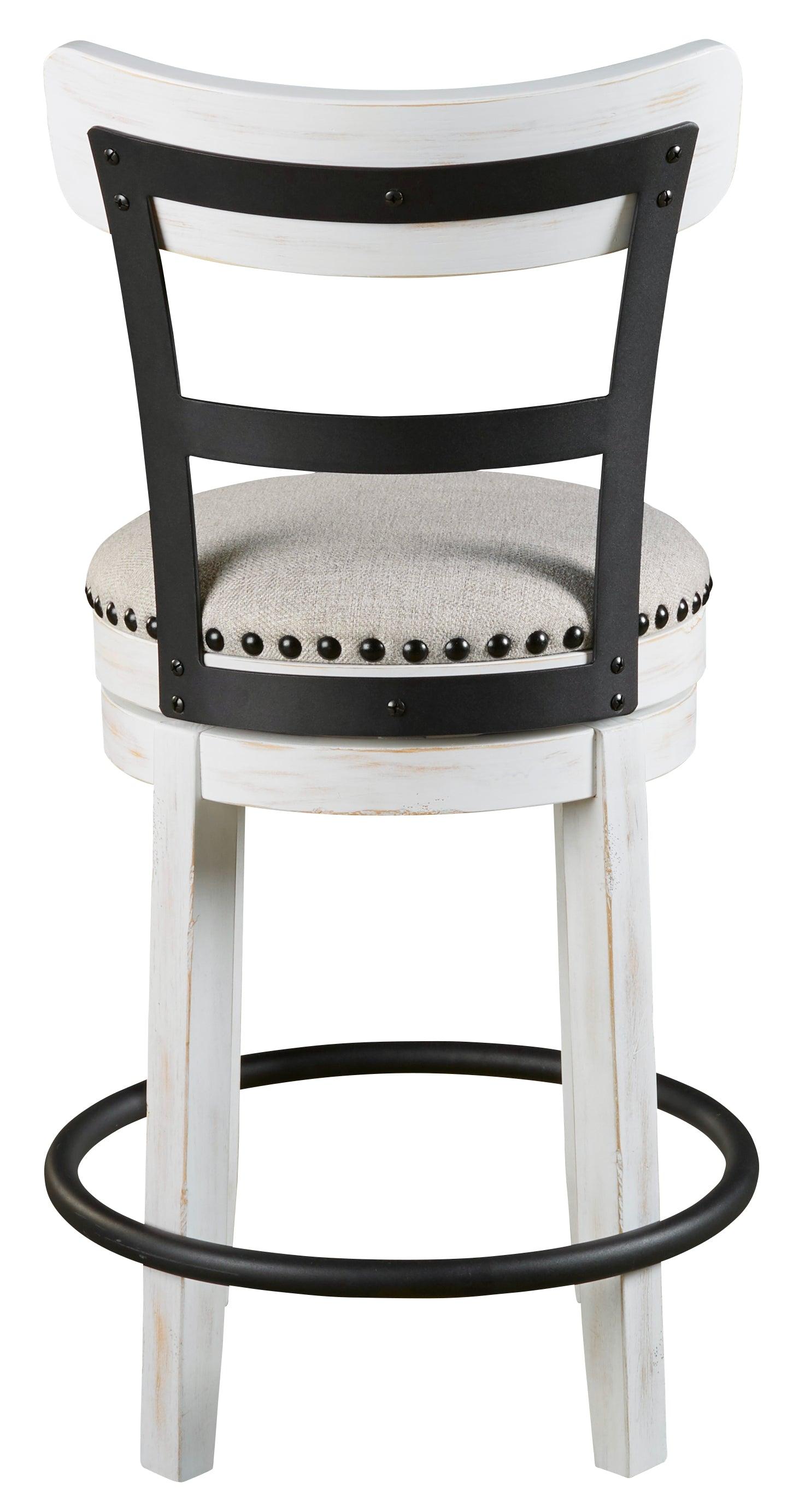Back side perspective of Valebeck White Counter Height Bar Stool