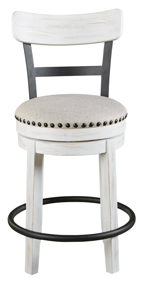 Valebeck White Counter Height Bar Stool head-on swivel seat view