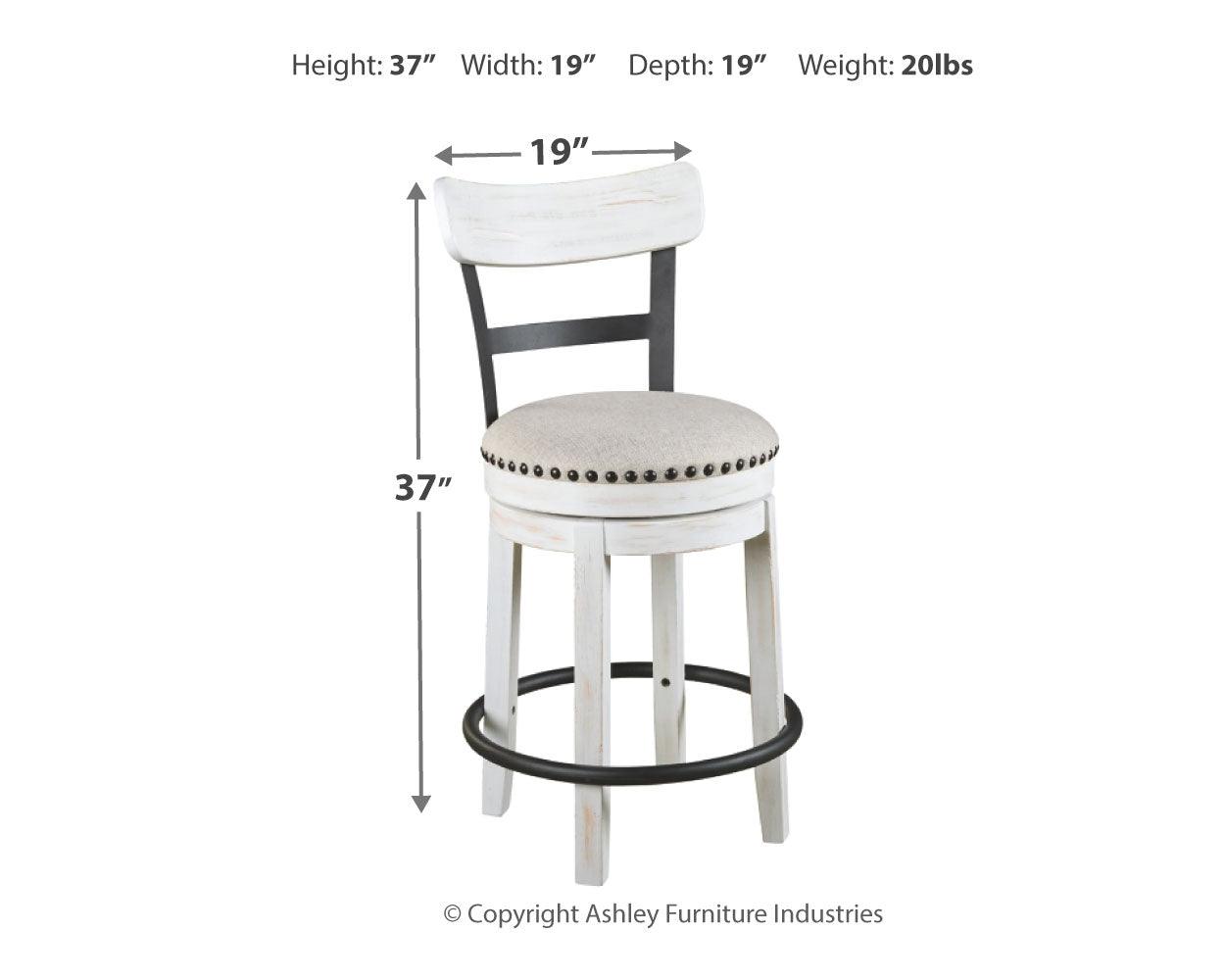 Dimensions diagram of Valebeck White Counter Height Bar Stool
